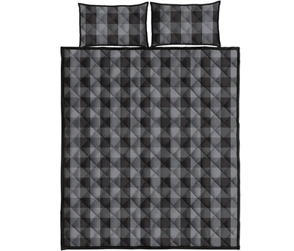 Grey And Black Check Pattern Print Quilt Bed Set