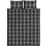 Grey And Black Check Pattern Print Quilt Bed Set