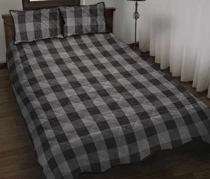 Grey And Black Check Pattern Print Quilt Bed Set