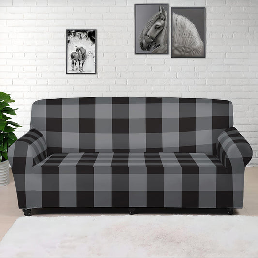 Grey And Black Check Pattern Print Sofa Cover