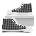 Grey And Black Check Pattern Print White High Top Sneakers