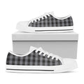 Grey And Black Check Pattern Print White Low Top Sneakers
