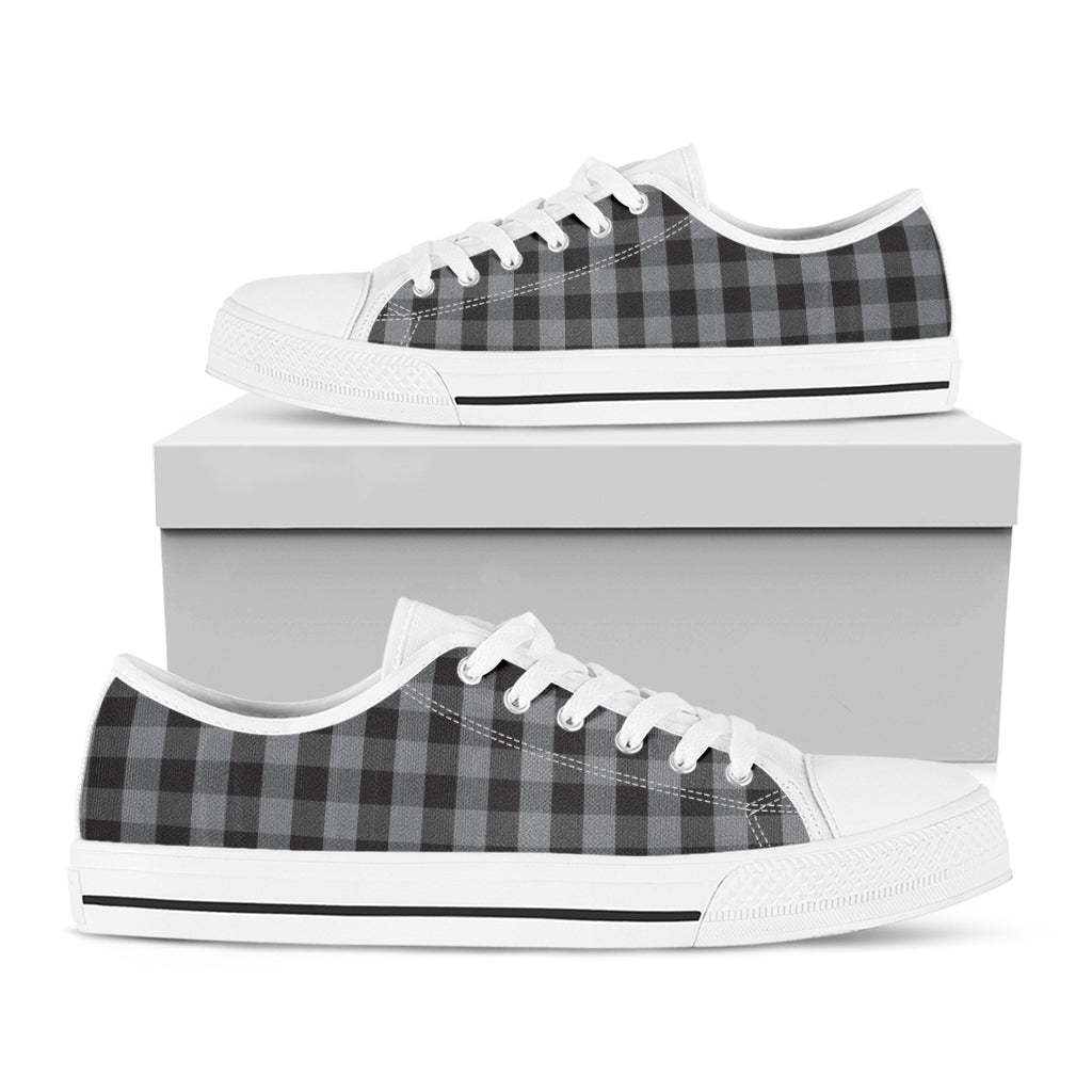 Grey And Black Check Pattern Print White Low Top Shoes