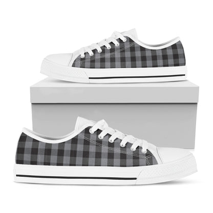 Grey And Black Check Pattern Print White Low Top Shoes