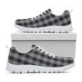 Grey And Black Check Pattern Print White Running Shoes
