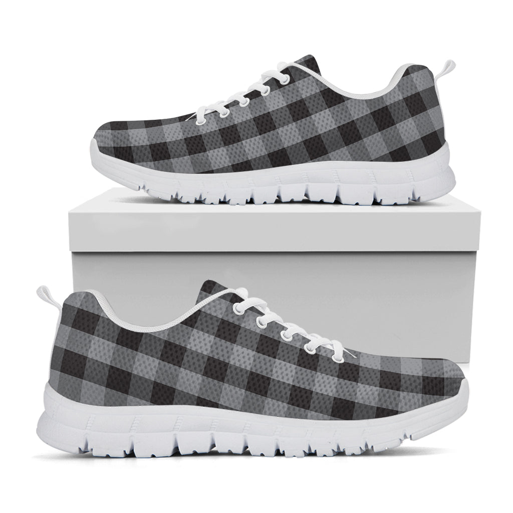 Grey And Black Check Pattern Print White Sneakers