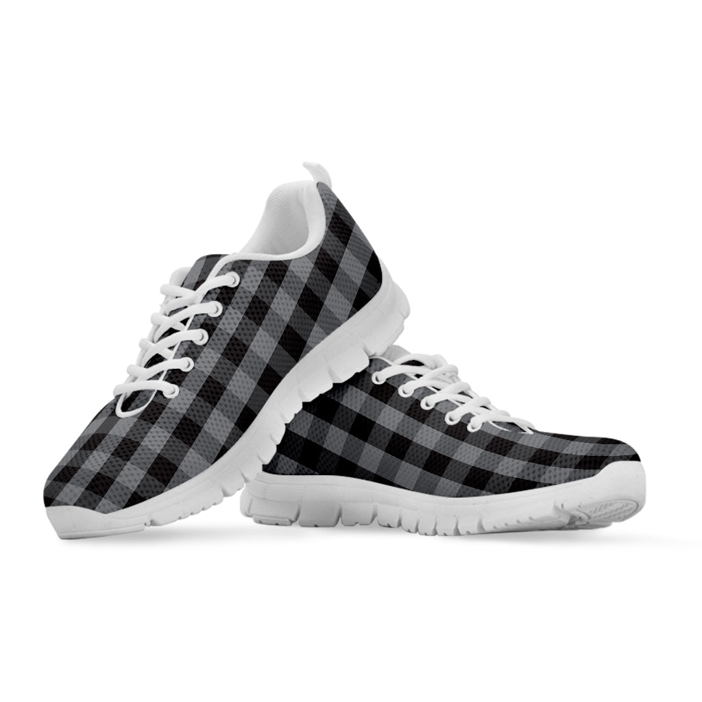Grey And Black Check Pattern Print White Sneakers