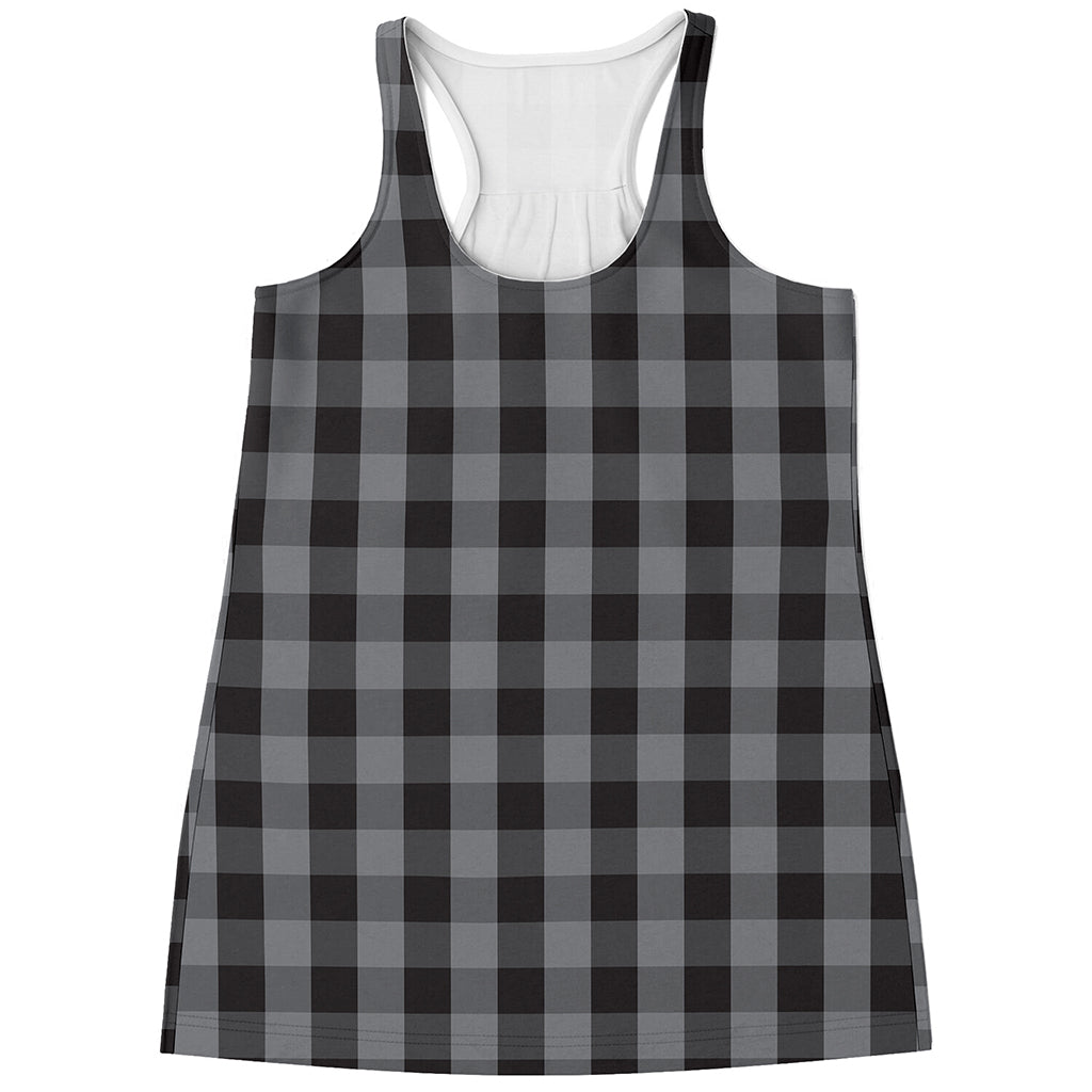 Grey And Black Check Pattern Print Women's Racerback Tank Top