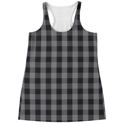 Grey And Black Check Pattern Print Women's Racerback Tank Top