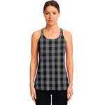 Grey And Black Check Pattern Print Women's Racerback Tank Top