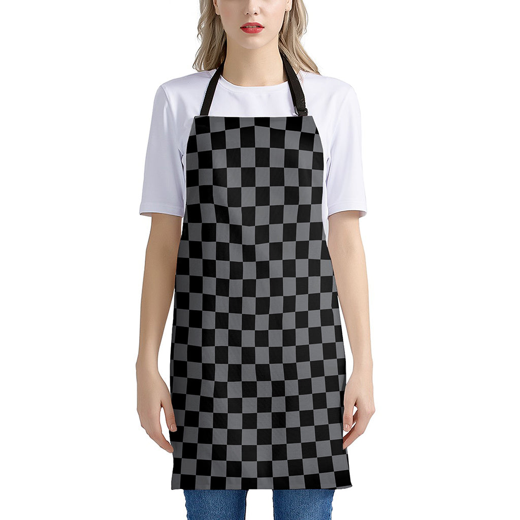 Grey And Black Checkered Pattern Print Apron