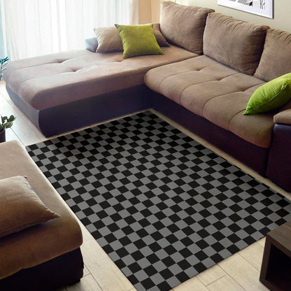 Grey And Black Checkered Pattern Print Area Rug