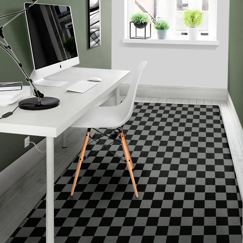 Grey And Black Checkered Pattern Print Area Rug