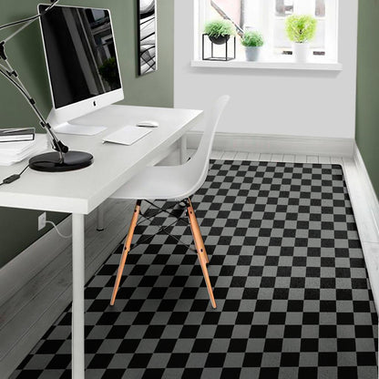 Grey And Black Checkered Pattern Print Area Rug