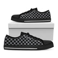 Grey And Black Checkered Pattern Print Black Low Top Sneakers