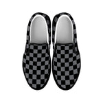 Grey And Black Checkered Pattern Print Black Slip On Shoes