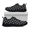 Grey And Black Checkered Pattern Print Black Running Shoes