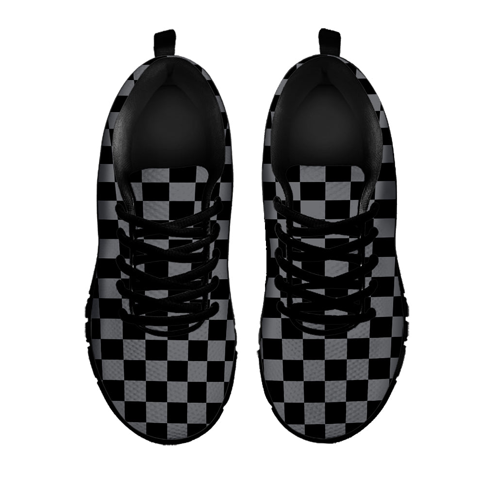Grey And Black Checkered Pattern Print Black Sneakers