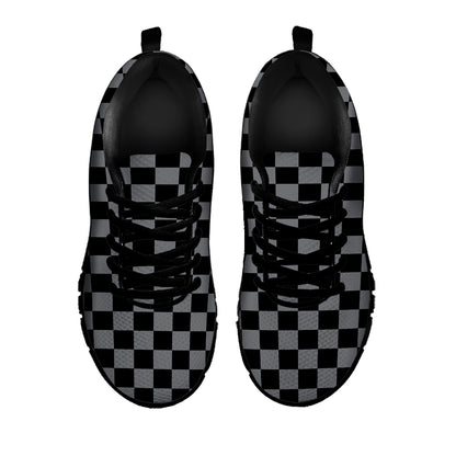 Grey And Black Checkered Pattern Print Black Sneakers