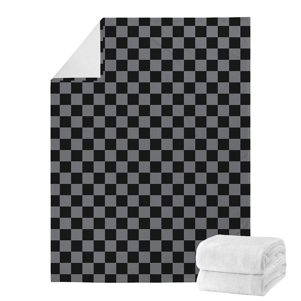 Grey And Black Checkered Pattern Print Blanket