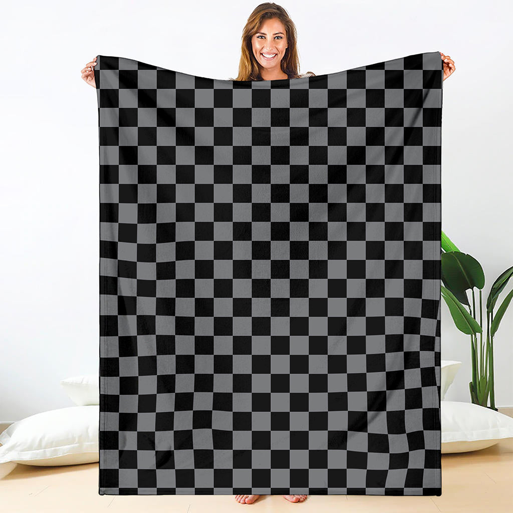 Grey And Black Checkered Pattern Print Blanket