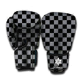 Grey And Black Checkered Pattern Print Boxing Gloves