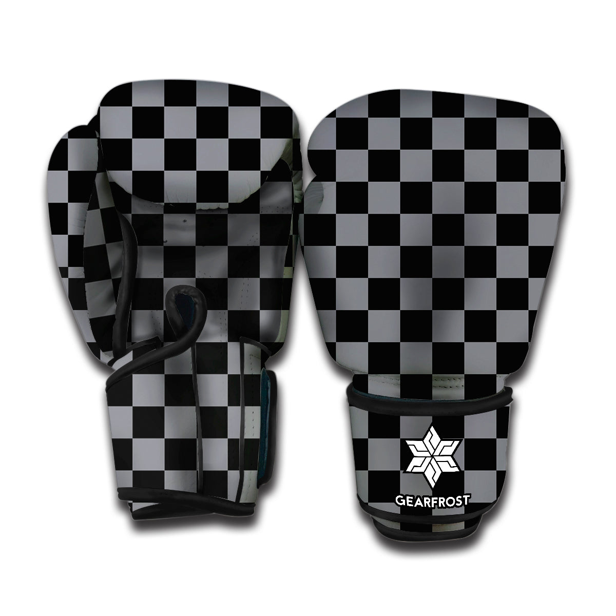 Grey And Black Checkered Pattern Print Boxing Gloves