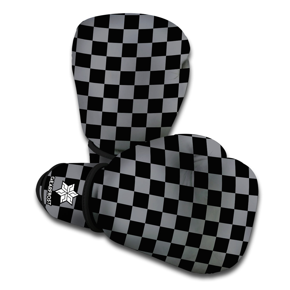 Grey And Black Checkered Pattern Print Boxing Gloves