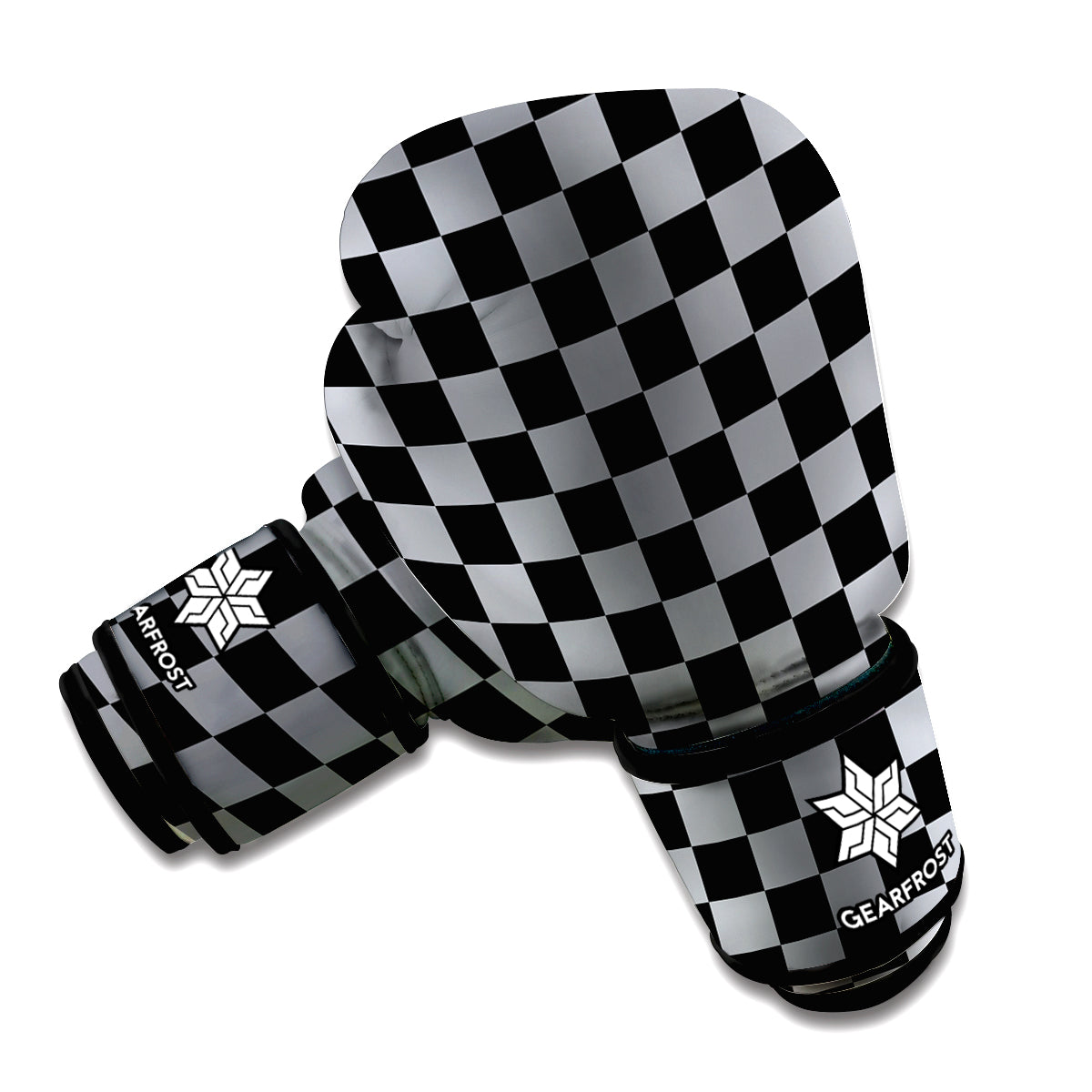 Grey And Black Checkered Pattern Print Boxing Gloves