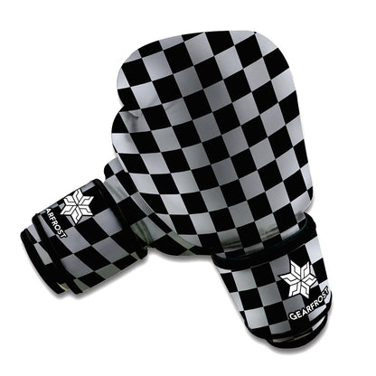 Grey And Black Checkered Pattern Print Boxing Gloves