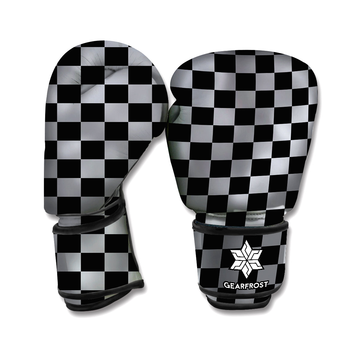 Grey And Black Checkered Pattern Print Boxing Gloves