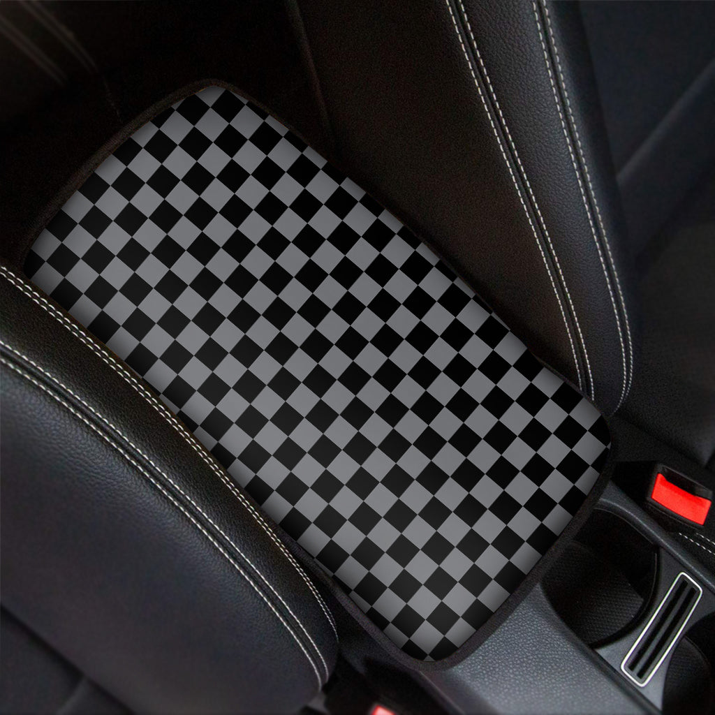 Grey And Black Checkered Pattern Print Car Center Console Cover