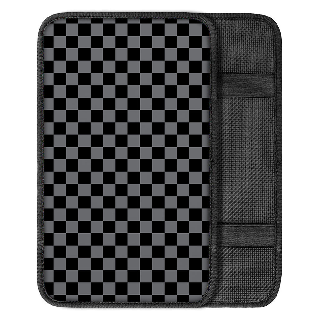 Grey And Black Checkered Pattern Print Car Center Console Cover