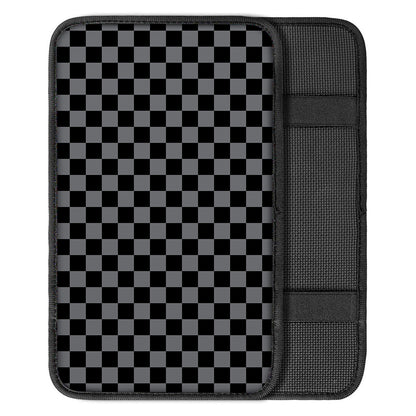 Grey And Black Checkered Pattern Print Car Center Console Cover
