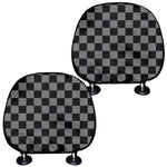 Grey And Black Checkered Pattern Print Car Headrest Covers