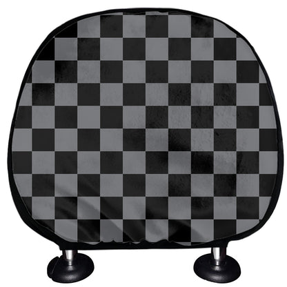 Grey And Black Checkered Pattern Print Car Headrest Covers
