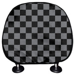 Grey And Black Checkered Pattern Print Car Headrest Covers