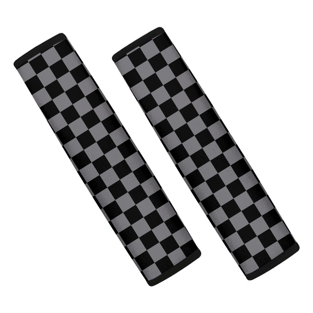 Grey And Black Checkered Pattern Print Car Seat Belt Covers