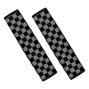 Grey And Black Checkered Pattern Print Car Seat Belt Covers