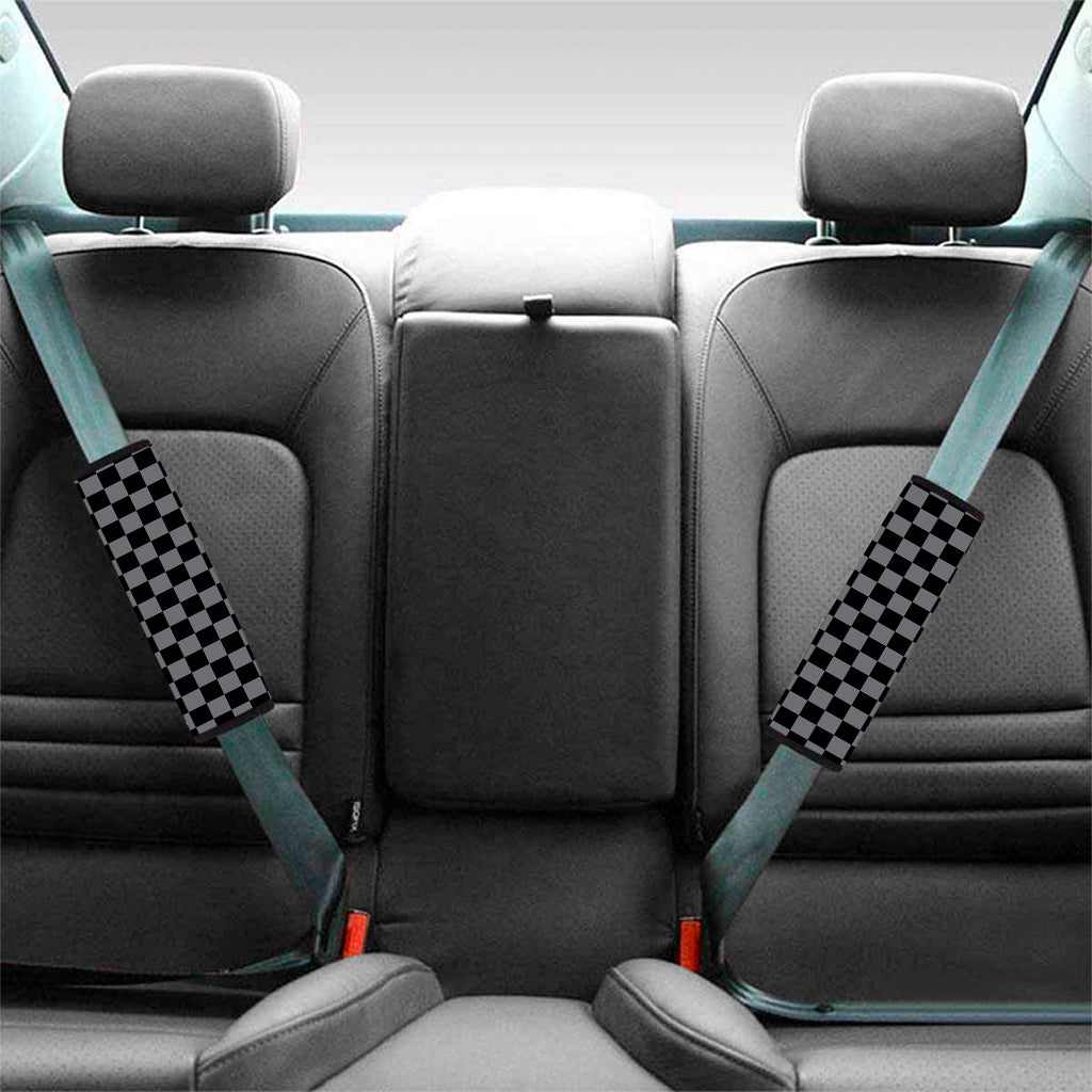 Grey And Black Checkered Pattern Print Car Seat Belt Covers