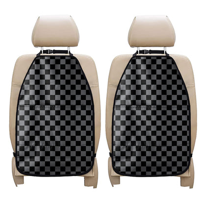 Grey And Black Checkered Pattern Print Car Seat Organizers