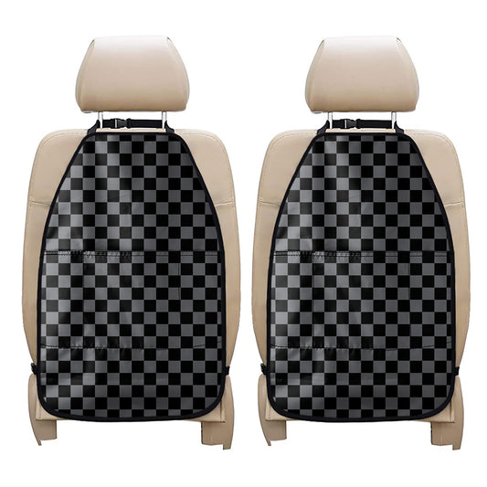Grey And Black Checkered Pattern Print Car Seat Organizers