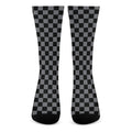 Grey And Black Checkered Pattern Print Crew Socks