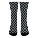 Grey And Black Checkered Pattern Print Crew Socks