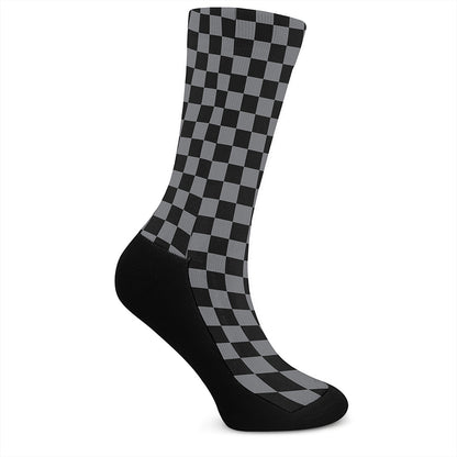 Grey And Black Checkered Pattern Print Crew Socks