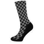 Grey And Black Checkered Pattern Print Crew Socks