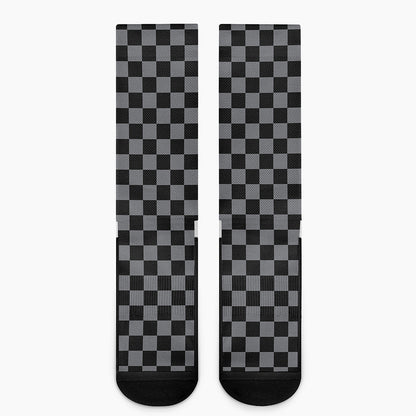 Grey And Black Checkered Pattern Print Crew Socks