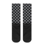Grey And Black Checkered Pattern Print Crew Socks