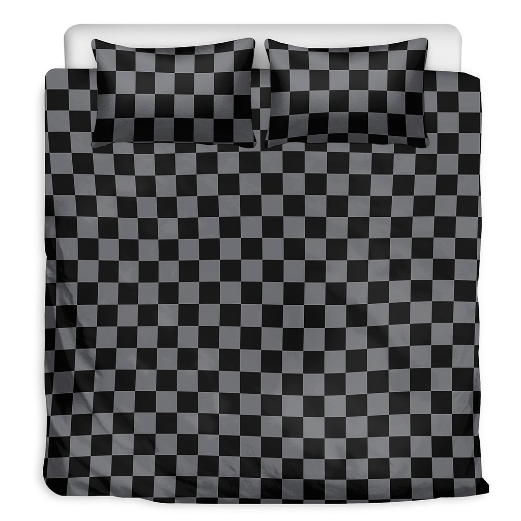 Grey And Black Checkered Pattern Print Duvet Cover Bedding Set