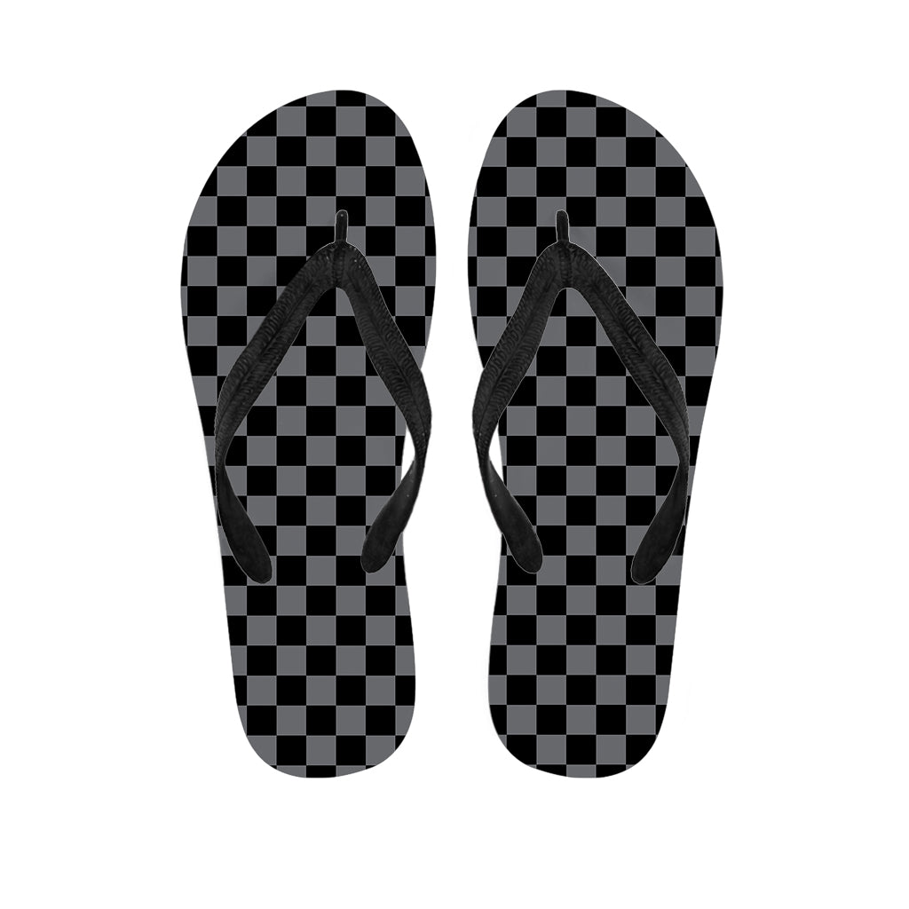 Grey And Black Checkered Pattern Print Flip Flops